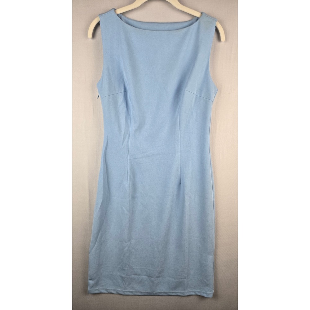 Light Blue Sleeveless Boat Neck Sheath Dress Small Stretch Career Cocktail